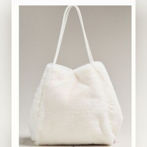 Anthropologie Hollace Soft White Faux Fur Tote